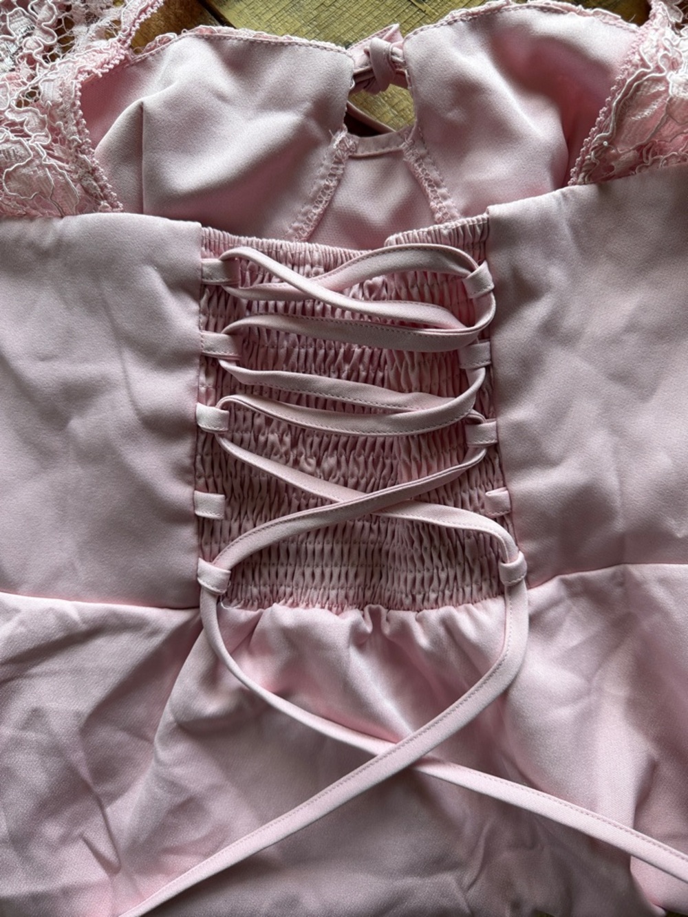 Pink Lace Sleeve Halter Mini Dress - Picture 3 of 5